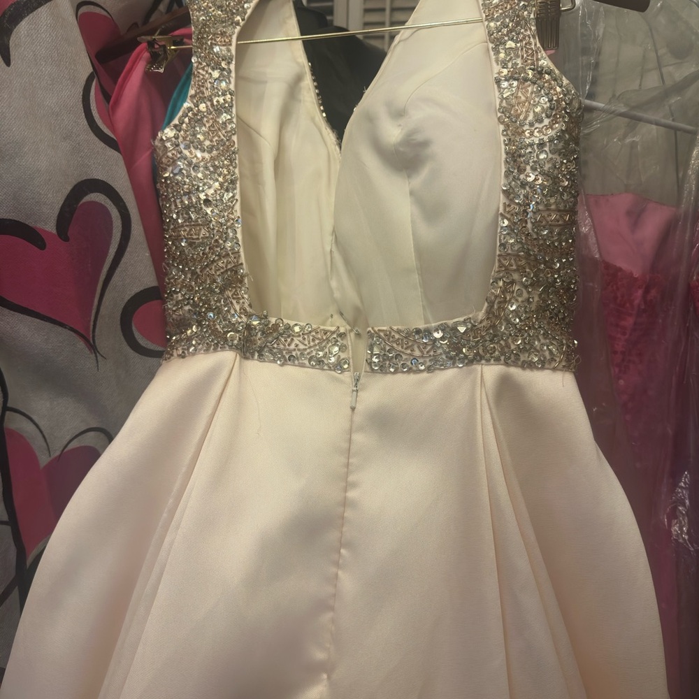 Sherri Hill Cream and Gold Pageant Formal Ballgown - Picture 3 of 3